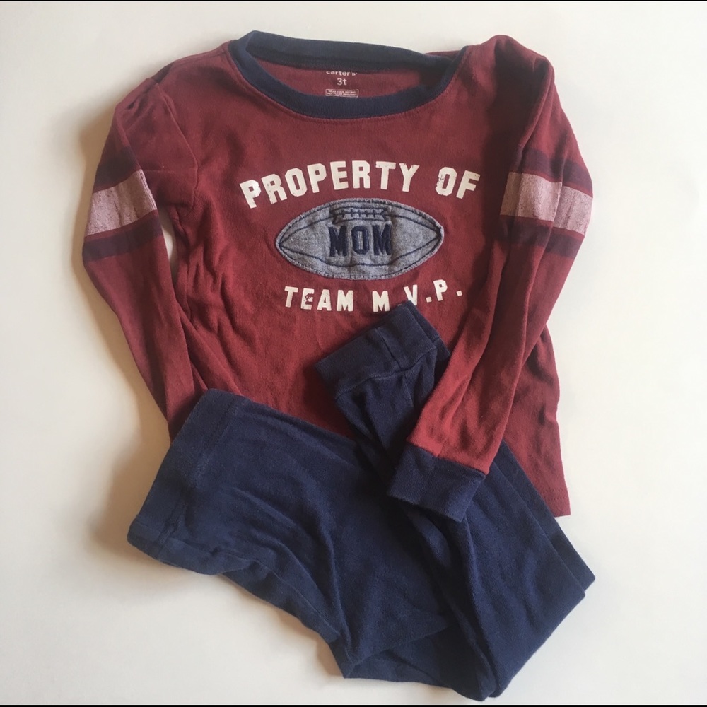 4/$20 Mom football PJ set long sleeve pants 3T
